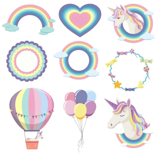 Vector illustration of Set of rainbow farme in pastel color