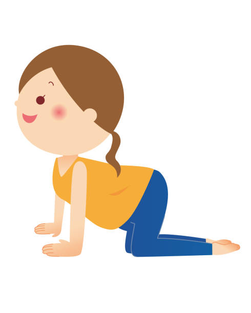 Maternity yoga The pregnant woman is in a Cat Pose. cat pose yoga stock illustrations