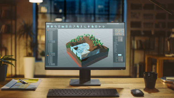 istock Shot of a Desktop Computer with 3D Video Game Level Development Software in the Modern Office. Stylish Creative Studio Office. 1269257099