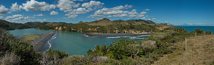 Coast at Tongaporutu River estuary near Three Sisters,Taranaki region on North Island of New Zealand