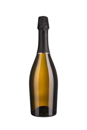 Close up of champagne bottle. Isolated on a white background.