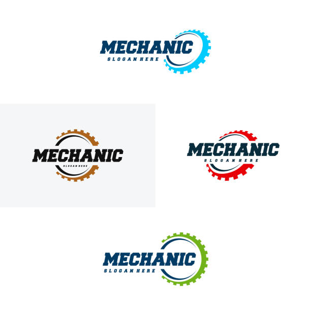 gear logo designs vorlage vektor, mechanische logo-symbol, logo-symbol-symbol-vorlage - engineering industry gear machine part stock-grafiken, -clipart, -cartoons und -symbole