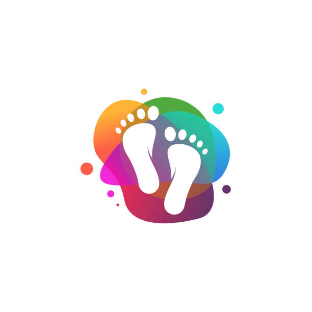 illustrations, cliparts, dessins animés et icônes de résumé coloré pied soin logo conçoit vecteur, symbole logo iconic foot - massaging human foot reflexology foot massage