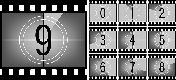 Movie countdown. Retro style television screen. Vector illustration.
