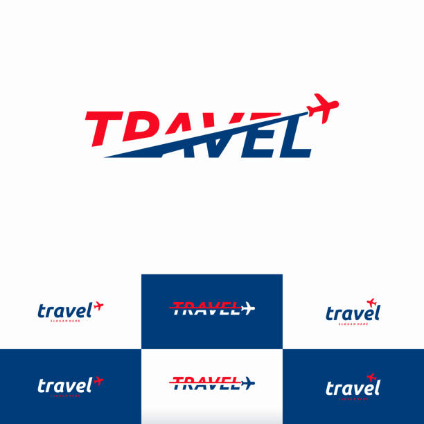 Travel logo designs concept vector, Travel Point logo with Plane symbol template Travel logo designs concept vector, Travel Point logo with Plane symbol template travel agencies stock illustrations