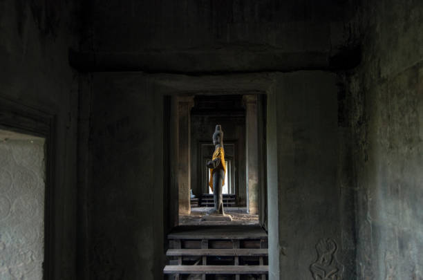 Ancient stone carving in one of the beautiful temples of Angkor, Cambodia