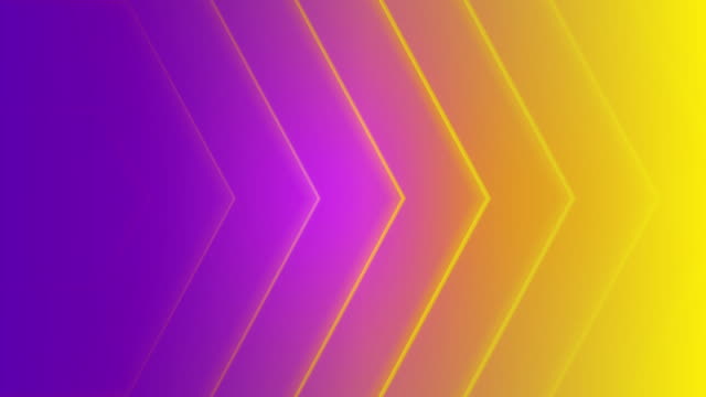 Video animation of glowing yellow neon arrows on bright multicolor gradient background.