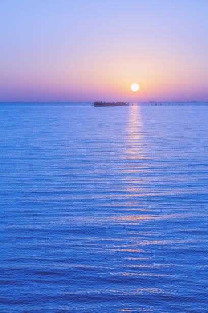 Amazing sea sunrise in blue tones