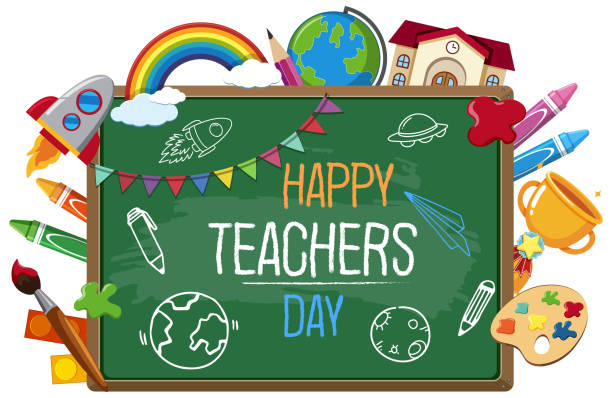 istock Happy Teacher's Day sign with set of stationary elements on chalkboard 1269278025