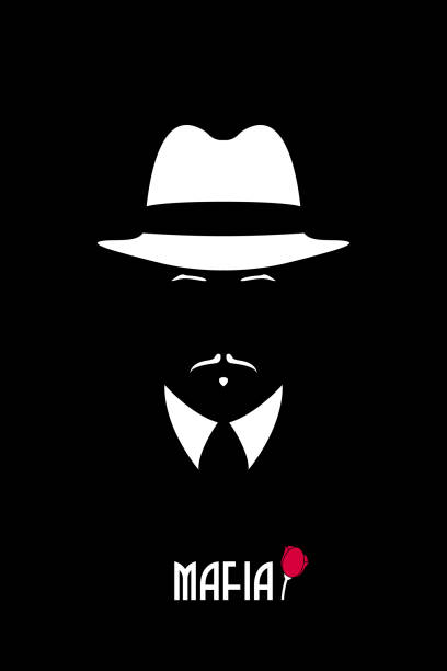 Italian man in a hat and in collar shirt. Mafia logo for male store, a barber shop, gentleman club. Vector illustration. Italian man in a hat and in collar shirt. Mafia logo for male store, a barber shop, gentleman club. Vector illustration. mob boss stock illustrations
