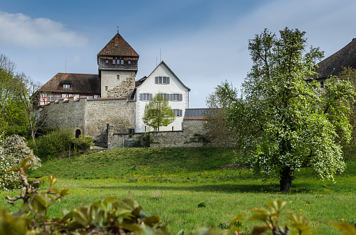 Diessenhofen, Switzerland - April 11, 2017. Unterhof Castle in the old town of Diessenhofen, Canton Thurgau, Switzerland