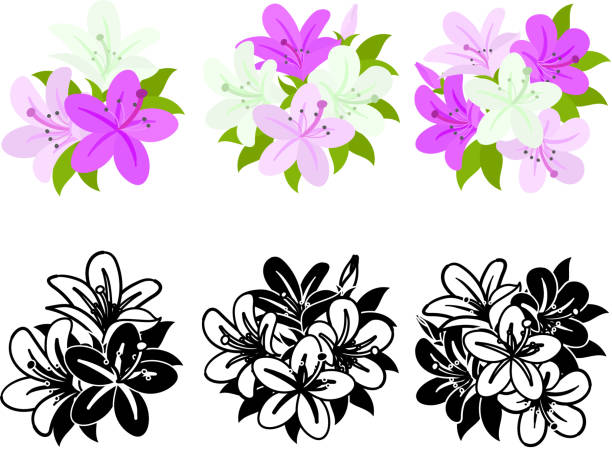 The cute icons of flowers The cute icons of azalea rhododendron stock illustrations