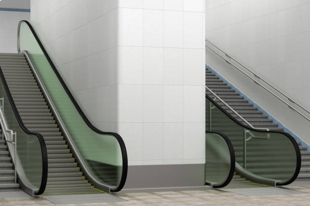 istock Blank wall mock up underground with escalator and stairs. 1269283835