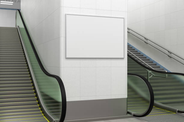 istock Horizontal poster mock up on the wall with escalator and stairs. 1269283942