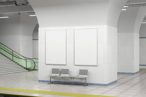 istock Two blank posters mock up on the wall of underground subway station. 1269284183