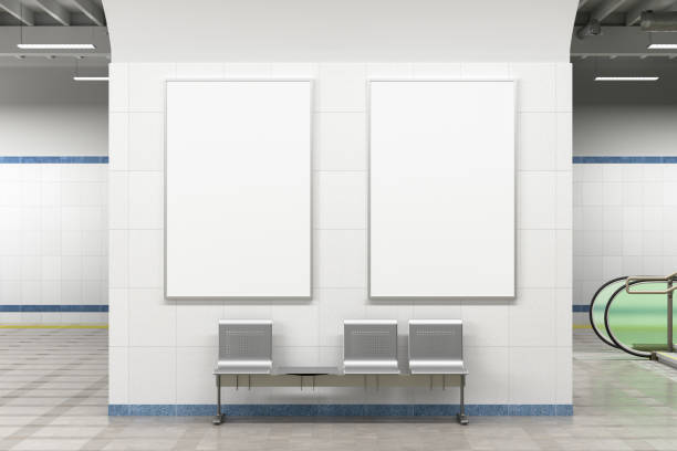 istock Two blank posters mock up on the wall of underground subway station. 1269284270