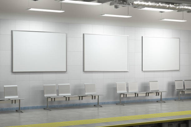 istock Three blank horizontal posters mock up on the wall of underground subway station. 1269284345