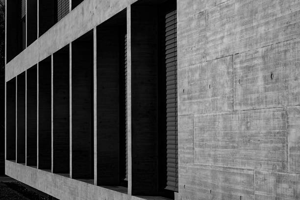 istock Modern architecture with row of windows in exposed concrete in black and white 1269288986