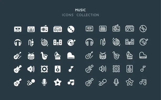 Vector illustration of Flat & Line Music Icons