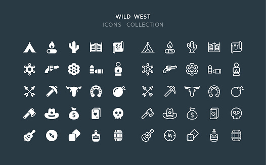 Set of wild west vector icons. Flat design & line editable stroke.