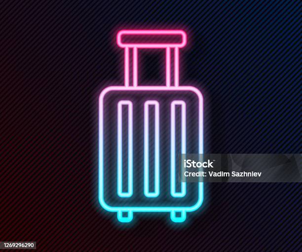 Glowing Neon Line Suitcase For Travel Icon Isolated On Black Background Traveling Baggage Sign Travel Luggage Icon Vector Illustration Stock Illustration - Download Image Now