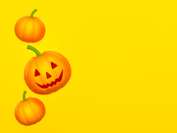 istock Halloween pumpkin on yellow background 3d rendering. 3d illustration pumpkin for celebration Halloween event template minimal style concept. 1269301989
