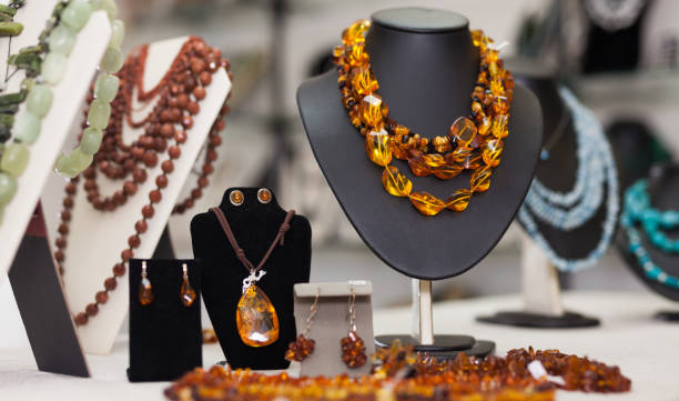 istock Counter with amber jewelry in store 1269312614