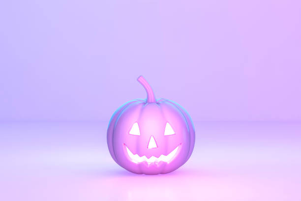 istock Pink Halloween pumpkin with candle light inside on pastel background 3d rendering. 3d illustration sweet pumpkin for celebration Halloween event template minimal style concept. 1269313719