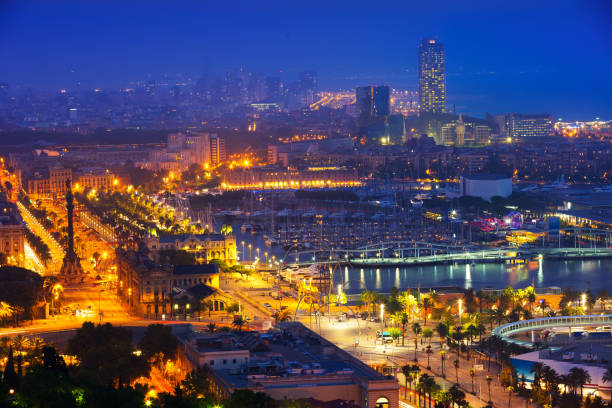 istock Port of Barcelona in night 1269315708
