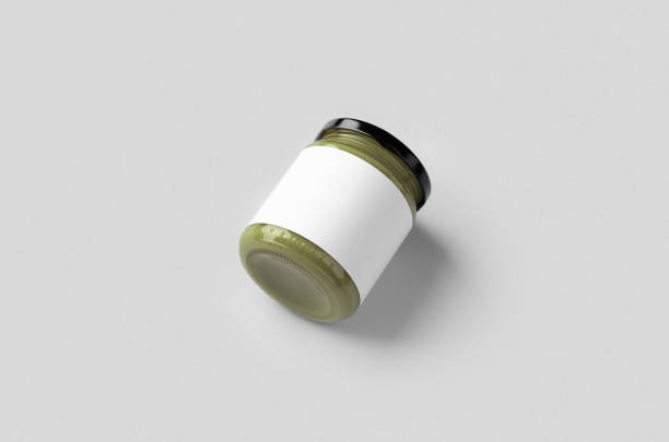 istock Pumpkin, hemp seed butter jar mockup with blank label. 1269320705