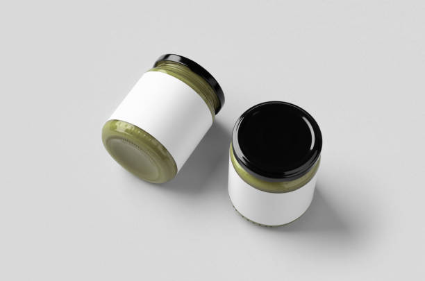 istock Pumpkin, hemp seed butter jar mockup with blank label. 1269320855