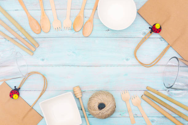 istock Wooden and plastic free eco friendly kitchen utensils and details 1269326875