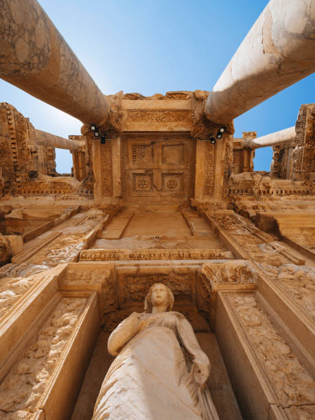 Celsus library in Ephesus, Turkey Old Ruin, Summer, Ephesus, Celsus Library, Turkey - Middle East celsus library photos stock pictures, royalty-free photos & images