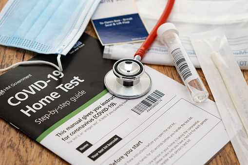 London, United Kingdom - August 27th, 2020 :  The UK Government  and now sending out NHS Test and Trace Coronavirus Covid-19 home test kits for persons thought to be suffering from early symptoms of the pandemic virus