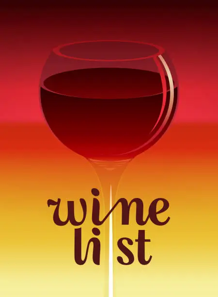 Vector illustration of wine list with a full glass of a red wine