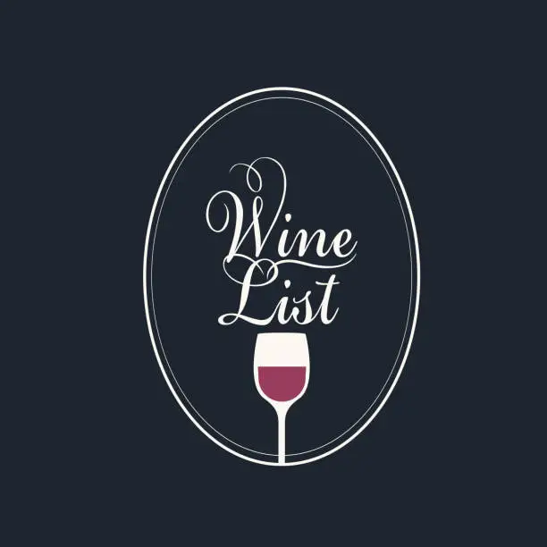 Vector illustration of wine list with a glass of wine in an oval frame