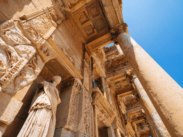 Celsus library in Ephesus, Turkey Old Ruin, Summer, Ephesus, Celsus Library, Turkey - Middle East izmir photos stock pictures, royalty-free photos & images
