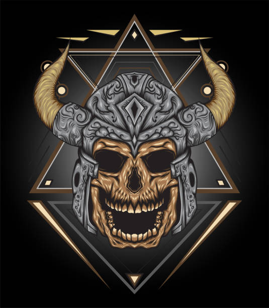 ilustraciones, imágenes clip art, dibujos animados e iconos de stock de cráneos vikingos, diseño para camisa y plantilla de logotipo. - viking mascot warrior pirate