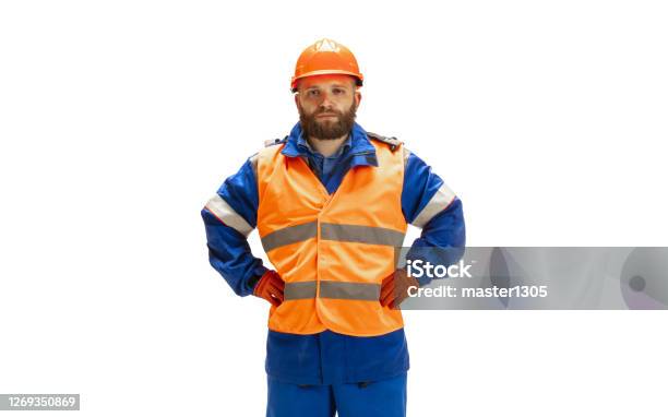 Buff Contractor Handsome Contractor Builder Isolated Over White Studio Background Stock ...