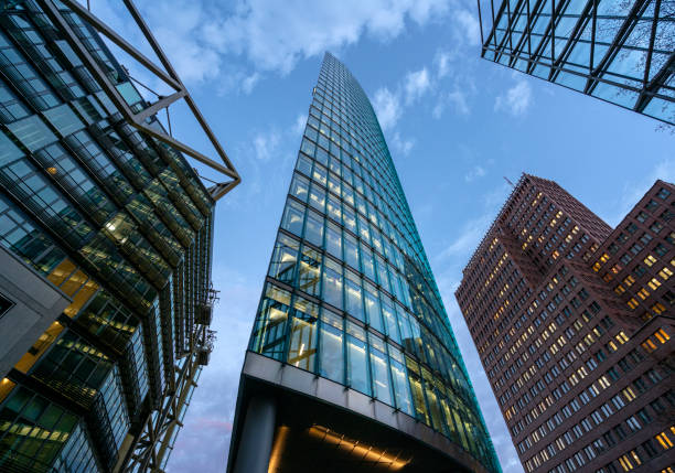 Office buildings and modern skyscrapers at sunset, Potsdamer Platz, Berlin, Germany
