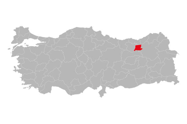 Bayburt province highlighted on turkey map. Bayburt province highlighted on turkey map vector. Gray background. bayburt stock illustrations