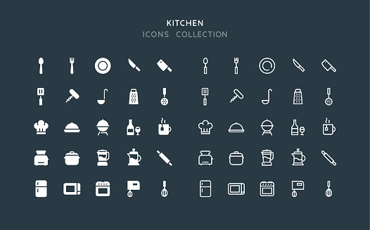 Set of kitchen vector icons. Flat design & line editable stroke.
