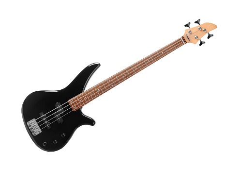 Electric bass guitar on a white background