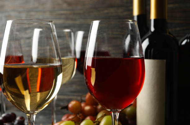 istock Composition with wine and grape on wooden background 1269368325