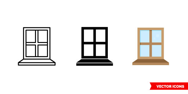 Window sill icon of 3 types color, black and white, outline. Isolated vector sign symbol Window sill icon of 3 types. Isolated vector sign symbol. zills stock illustrations