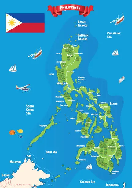 Vector illustration of Philippines map and Flags