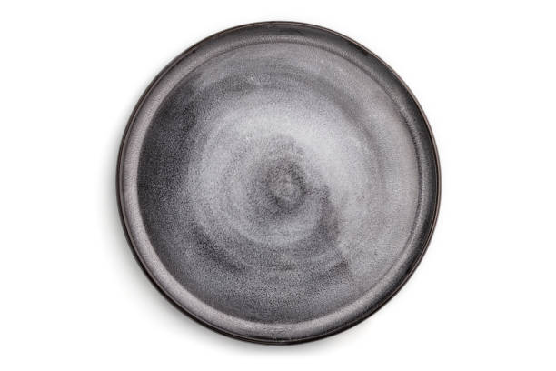 istock Empty gray ceramic plate isolated on white background. Top view, flat lay, close up. 1269375234