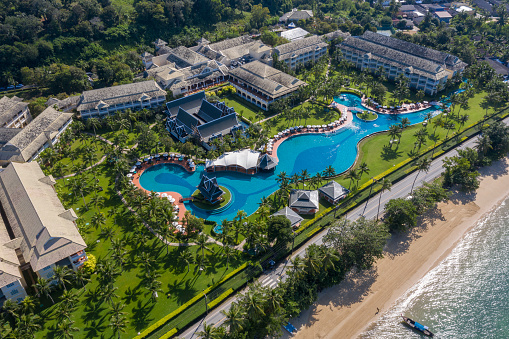 10/30/2019 Krabi, Thailand.\nAerial view of luxury resort in Thailand with massive outdoor pool.\nSofitel hotel, an Accor hotel brand