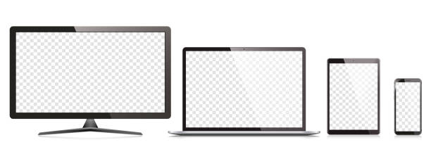 ilustraciones, imágenes clip art, dibujos animados e iconos de stock de ilustración vectorial de dispositivos modernos - computer computer monitor white background laptop