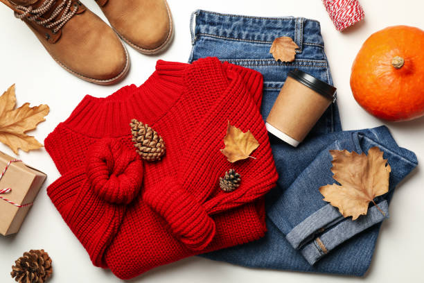 istock Autumn concept with sweater and jeans on white background 1269380192